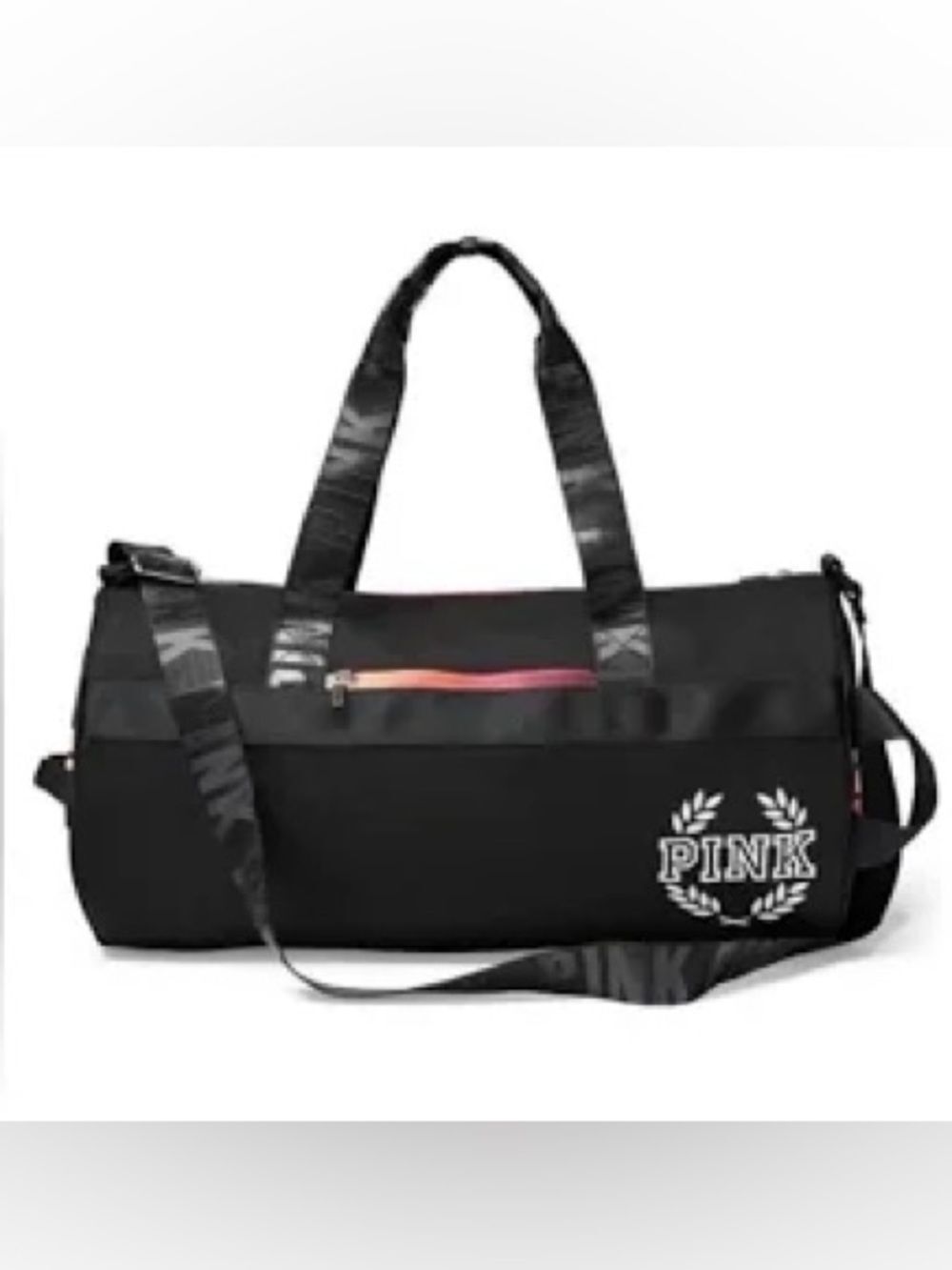 NEW PINK Victoria's Secret Black Duffel Bag with Pink Accent 19” x 12”